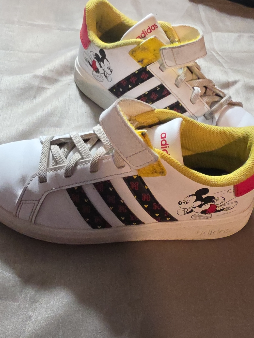 adidas White Kids Sneakers with Yellow & Pink Accents